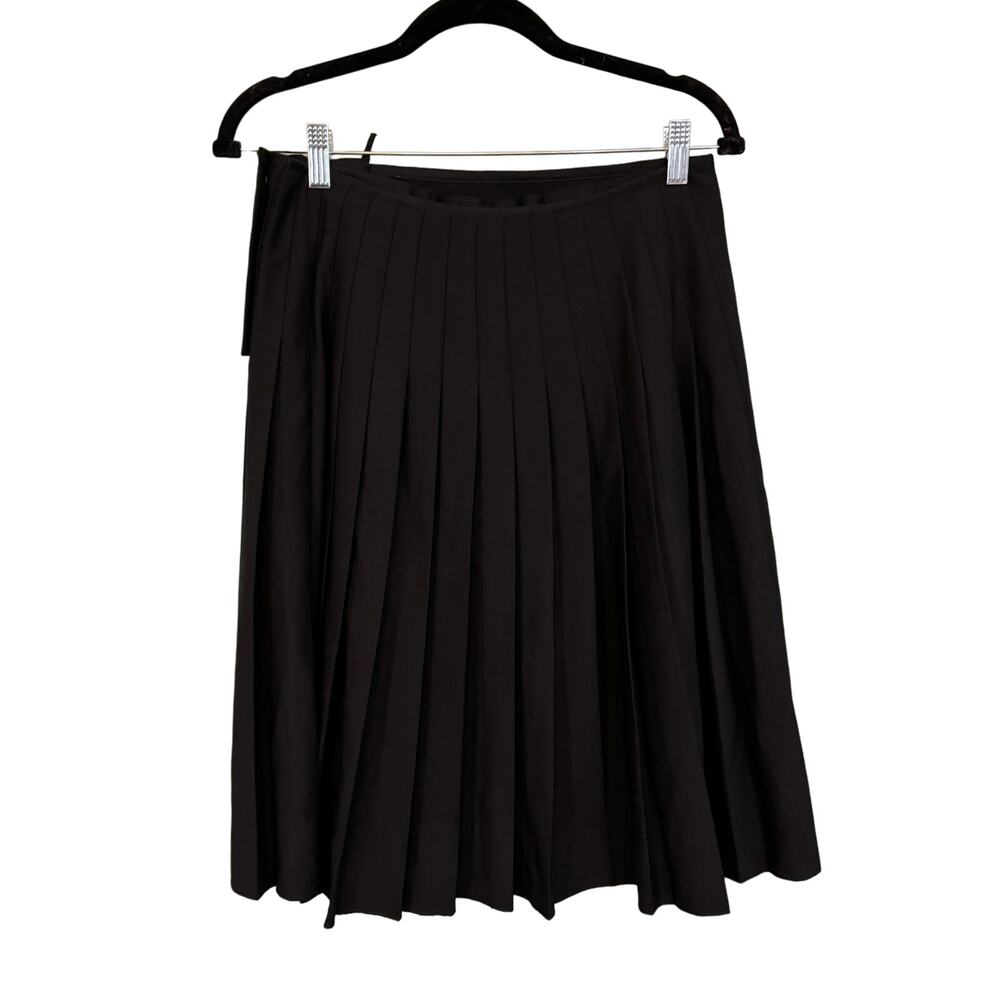 Hache pleated black Skirt size 42 6 luxury Wool minimalist office goth Black